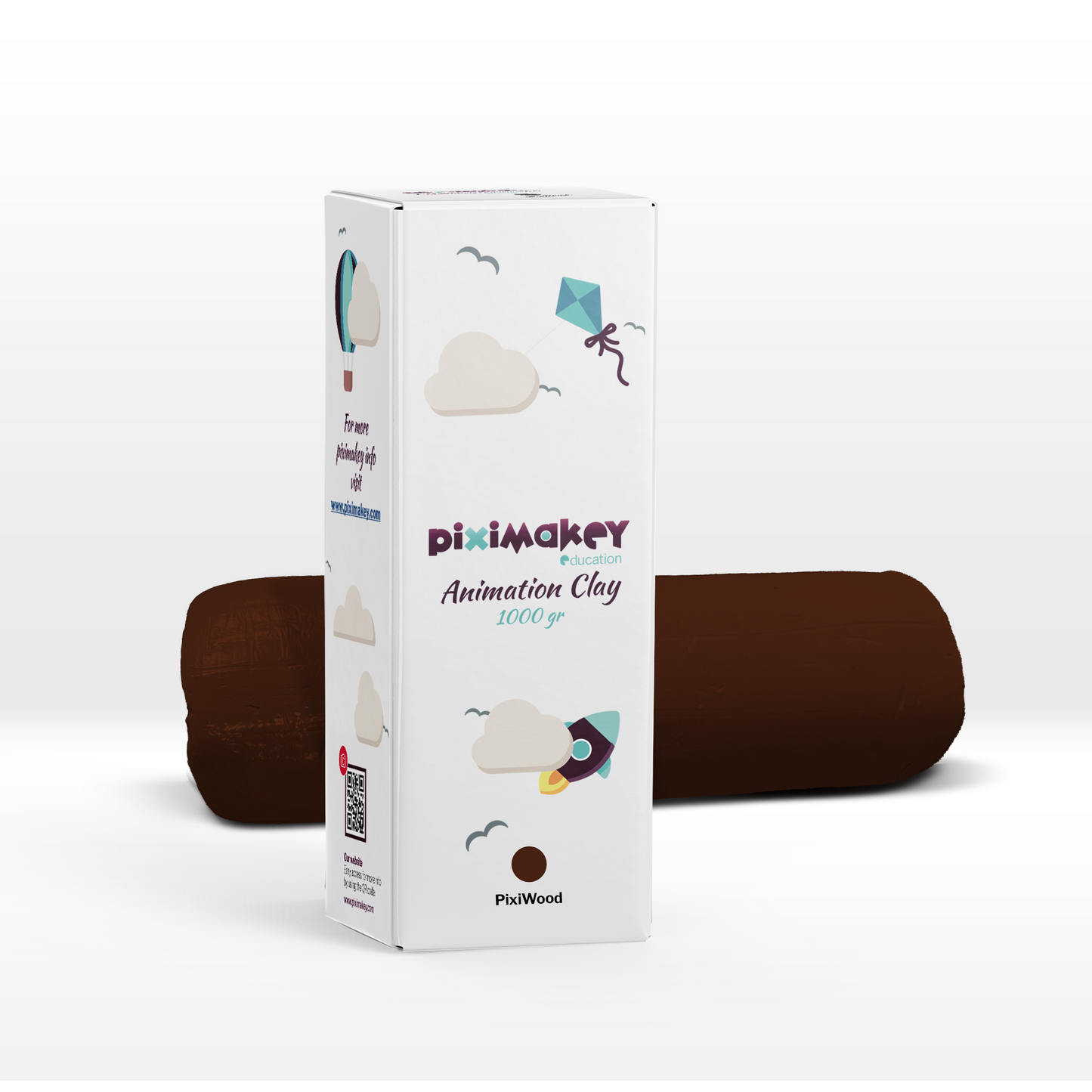 Piximakey stop motion-modellervoks i brun "Pixi Wood", 1 kg-rulle til genopfyldning